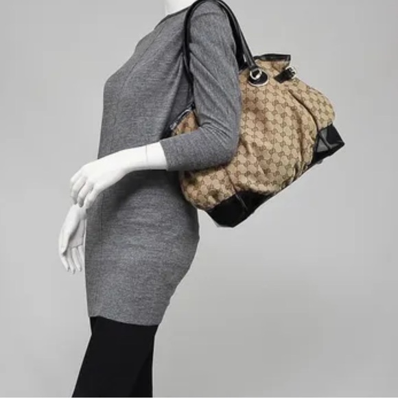 Vintage GUCCI Beige/Ebony GG Canvas Full Moon Medium Tote Bag - Picture 2 of 15